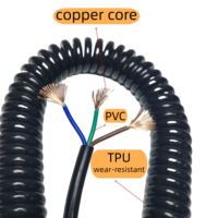 Câble spiralé 3 conducteurs CE/RoHS, isolation TPU, 0,75 mm, 600 V, 20 AWG, résistant à l'huile, IP65 + 10 000 cycles de flexion, pour bâtiment
