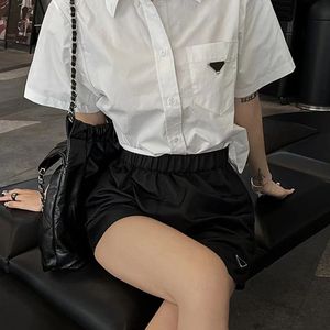 Camicia corta da <span class=keywords><strong>donna</strong></span> in <span class=keywords><strong>cotone</strong></span> bianco, camicetta estiva casual a maniche corte con decorazioni a triangolo - Product Image 5