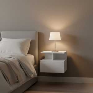 White 1-Drawer <b>Floating</b> Nightstand Modern Minimalist Bedroom Furniture MDF Wood Top - Product Image 2