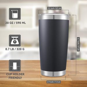 Gobelet isotherme en acier inoxydable de 20 oz avec couvercle, double paroi, isolation sous vide, mug à café noir avec revêtement en poudre, performance thermique de 6 à 12 heures - Product Image 3