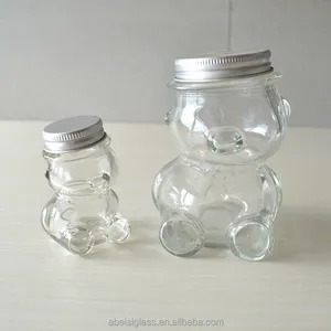 80ml Promotion Mini Cute Teddy Bear Glass Jar Shaped Round Bottle For Honey Bee Candy Sugar