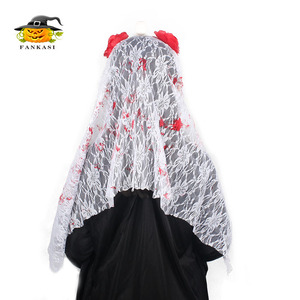Diadema de novia con calavera de Halloween, con flores rojas y velo, para niñas, accesorio de disfraz para juegos de rol - Product Image 3