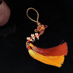 Pendentif de voiture Ruijin en cuivre pur avec nœud chinois et pompon, ornement porte-clés, décoration de rétroviseur, style artistique rétro - Product Image 3