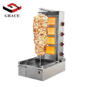 Grace Alat Pembakar Daging Ayam Stainless Steel, 4 Pembakar Daging Gas Timur Tengah Barbekyu Panggang Kebab Mesin Shawarma