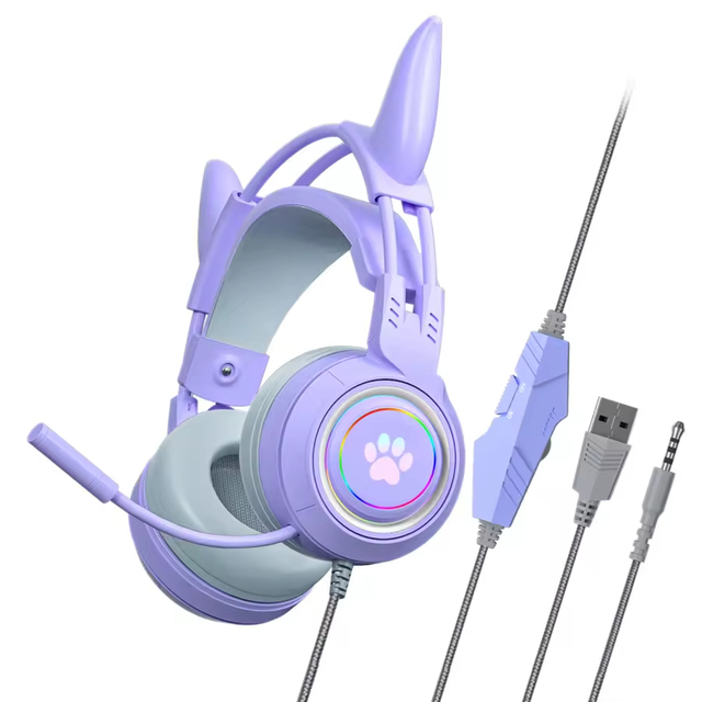 SY G25 Cute Horns RGB LED Gaming Headphones Wired USB 3.5mm PC PS4 PS5 Xbox Mobile DJ ENC Noise Cancellation 15-20h Battery