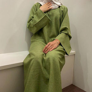 Abito Eid di Alta Qualità Abbigliamento Islamico Nuova Moda Dubai <span class=keywords><strong>Abaya</strong></span> per Donne Musulmane Abito Personalizzato in Lino Chiuso - Product Image 2