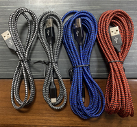 Kabel USB-A nilon kepang pengisian daya cepat, kabel 3 kaki 6 kaki 10 kaki untuk komputer 1m 2m 3m