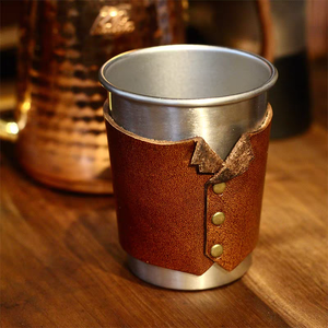 Premium EDC Leather Wrapped Flask <b>Whiskey</b> Cup Portable Veg-Tan 304 Stainless Steel Pocket Bar for Camping OEM/ODM - Product Image 1