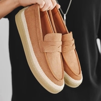 Mocassins rétro en daim pour hommes, plateforme, semelle extérieure en chanvre, à enfiler, confortables, pour le quotidien, décontractés, extérieur, style espadrille, vente en gros