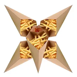 Boîte à cône triangulaire en papier en carton alimentaire imprimé avec logo personnalisé pour frites avec sauce