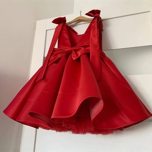Abito Formale per Bambine 2026, <span class=keywords><strong>Vestito</strong></span> da Principessa in Raso <span class=keywords><strong>Rosso</strong></span> con Grande Fiocco sul Retro per Compleanno, Spettacoli e Natale - Product Image 6