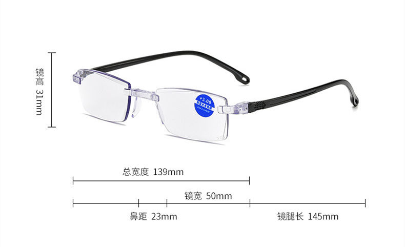 Custom logo Durable Flexible New HD Black Frameless Plain Unisex Fashion Anti Blue Light Reading Glasses for Men Women