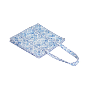 Bohemian Style Handmade Eco-Friendly 100% Cotton Quilted Reversible Tote <b>Bag</b> Zipper Closure Panelled Blue White Summer All - Product Image 6