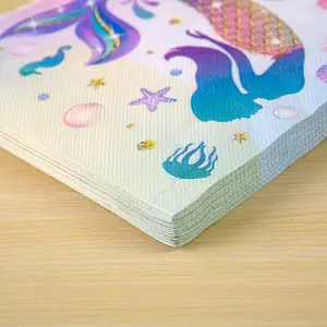 מפיות נייר אמנות סדרת בתולת ים מפיות נייר מודפסות מפיות שולחן דקורטיביות