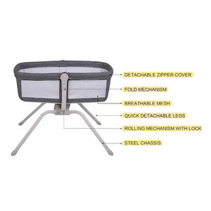 Lit bébé à bascule pliable avec housse en tissu de lin respirant à mailles amovibles et fermeture éclair, équipé d'un mécanisme de verrouillage, vente chaude - Product Image 2
