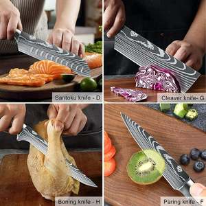 Couteau de chef japonais à motif Damas de 8 pouces avec boîte cadeau, étiquette privée personnalisée, accessoires de cuisine professionnels - Product Image 6