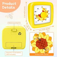 Minuteur visuel pour enfants avec cadre peint, compte à rebours de 60 minutes, minuteur de cuisine, affichage analogique, motif tournesol et abeille en plastique, forme carrée miniature