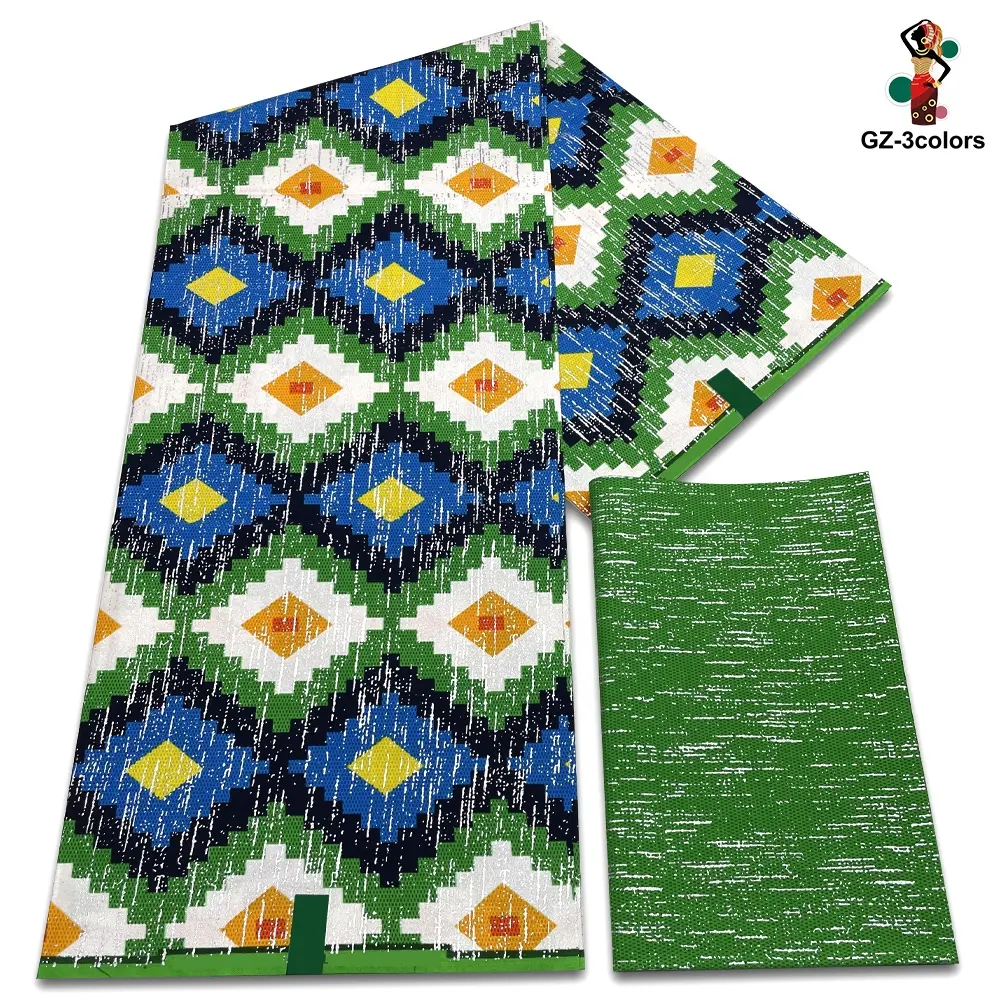 Tecido de cera dourada africana de algodão, tecido fashion com estampa de cera dourada, tecido de Ancara, estilo Gana Nigéria, material de costura Pagne 2 + 4 jardas