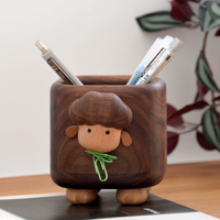 Porte-stylos en bois de noyer massif de qualité supérieure, en forme de petit agneau, organisateur de bureau créatif en forme d'animal pour enfants, étudiants, bureau, cadeau