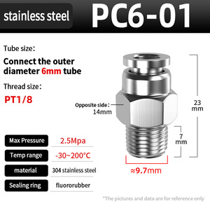 Raccords pneumatiques Raccords de tuyauterie <span class=keywords><strong>Raccord</strong></span> <span class=keywords><strong>rapide</strong></span> Filetage de virole PC Cuivre Acier inoxydable Carré Flexible Droit Mâle - Product Image 5