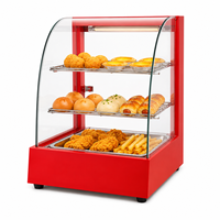 Vitrine chauffante électrique incurvée en acier inoxydable à 2 niveaux pour comptoir, idéale pour snacks, boulangeries et cafés