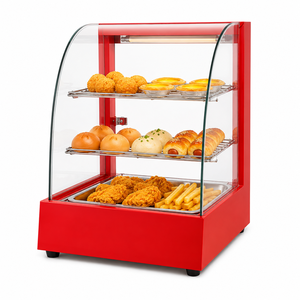 Vitrina Eléctrica Curva con Calefacción, Mostrador Calentador de Alimentos de Acero Inoxidable de 2 Niveles para Snacks, Panadería y Cafetería - Product Image 1