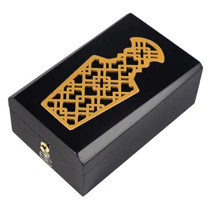 Kotak paket parfum hadiah kustom mewah 50ml, kotak kayu pernis Piano sangat mengkilap hitam elegan
