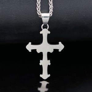 Collier pendentif croix vintage en acier inoxydable, chaîne à maillons tressés, ton argenté, bijou unisexe, cadeau - Product Image 2