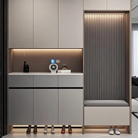 Mueble Zapatero de Lujo Personalizable con Múltiples Zonas y Luz LED para Recibidor, Armario de Almacenamiento de Madera para Pasillo