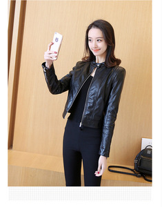 แจ็คเก็ตหนังกลับสำหรับผู้หญิงสุดฮอต, เสื้อโค้ทแจ็คเก็ตมีซิปสีดำสำหรับนักขี่มอเตอร์ไซค์ - Product Image 5