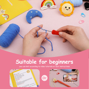 Kit de crochet pour débutants DIY, <span class=keywords><strong>porte</strong></span>-clés soleil, étoile, lune, arc-en-ciel, ensemble complet de tricot pour débutants avec fil, crochets et tutoriel - Product Image 4
