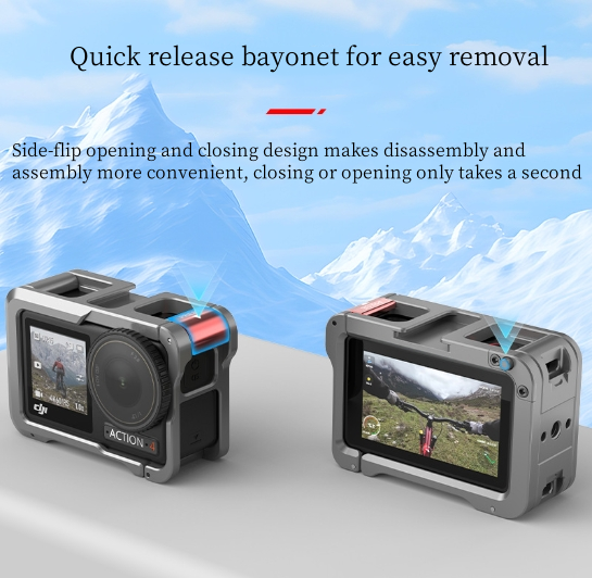 Hongdak Suitable for DJI ACTION3/4/5Pro Quick Release Metal Cage Sports Camera Cage Expansion Accessories