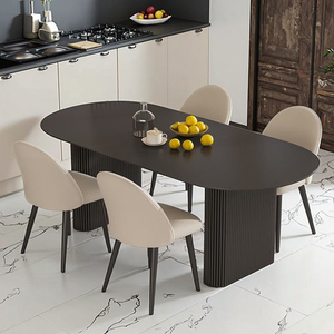 Moderno semplice crema tavolo da pranzo <span class=keywords><strong>Set</strong></span> nero ardesia rettangolare pannello di legno sedia ovale combinazione per la piccola casa isola di metallo - Product Image 1