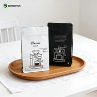 Sacs d'emballage pour grains de café personnalisés, 250g 500g, résistants à l'humidité, à fond plat, avec fermeture éclair et encoche de déchirement