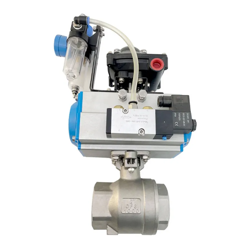 2 Way Water Flow Control Air Actuated 316L Threaded Valve 3 Pcs Pneumatic Actuated Three Pieces Ball Valve