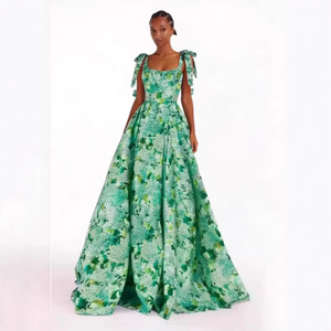 Vestido de Noche con Estampado Floral y Hombros Descubiertos, Cintura Imperio, Largo y Elegante para Mujer, con Cierre Frontal y Tela Transpirable - Product Image 1