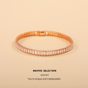 Shiny Selection Rose Gold Zircon <b>Bracelet</b> Channel Setting Party Jewelry Women's Fashion Cuff <b>Bracelet</b> - Product Image 1