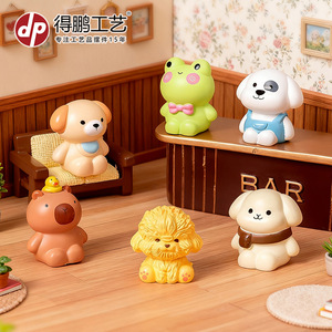 Figurines en résine de dessins animés Dp Mini, chiots et grenouilles mignons, décorations pour voiture et bureau - Product Image 2
