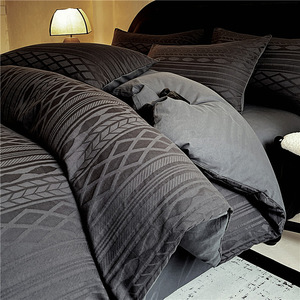 Luxury High Quality Premium Thickened Brushed 100% Cotton <strong>Neutral</strong> Color 3D Yarn-Dyed Jacquard Textured 200TC <strong>Bedding</strong> <strong>Sets</strong> - Product Image 6