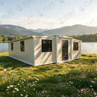 FLKT Villa préfabriquée de luxe avec revêtement imitation bois, maison conteneur moderne extensible de 40 pieds, chambre modulaire écologique