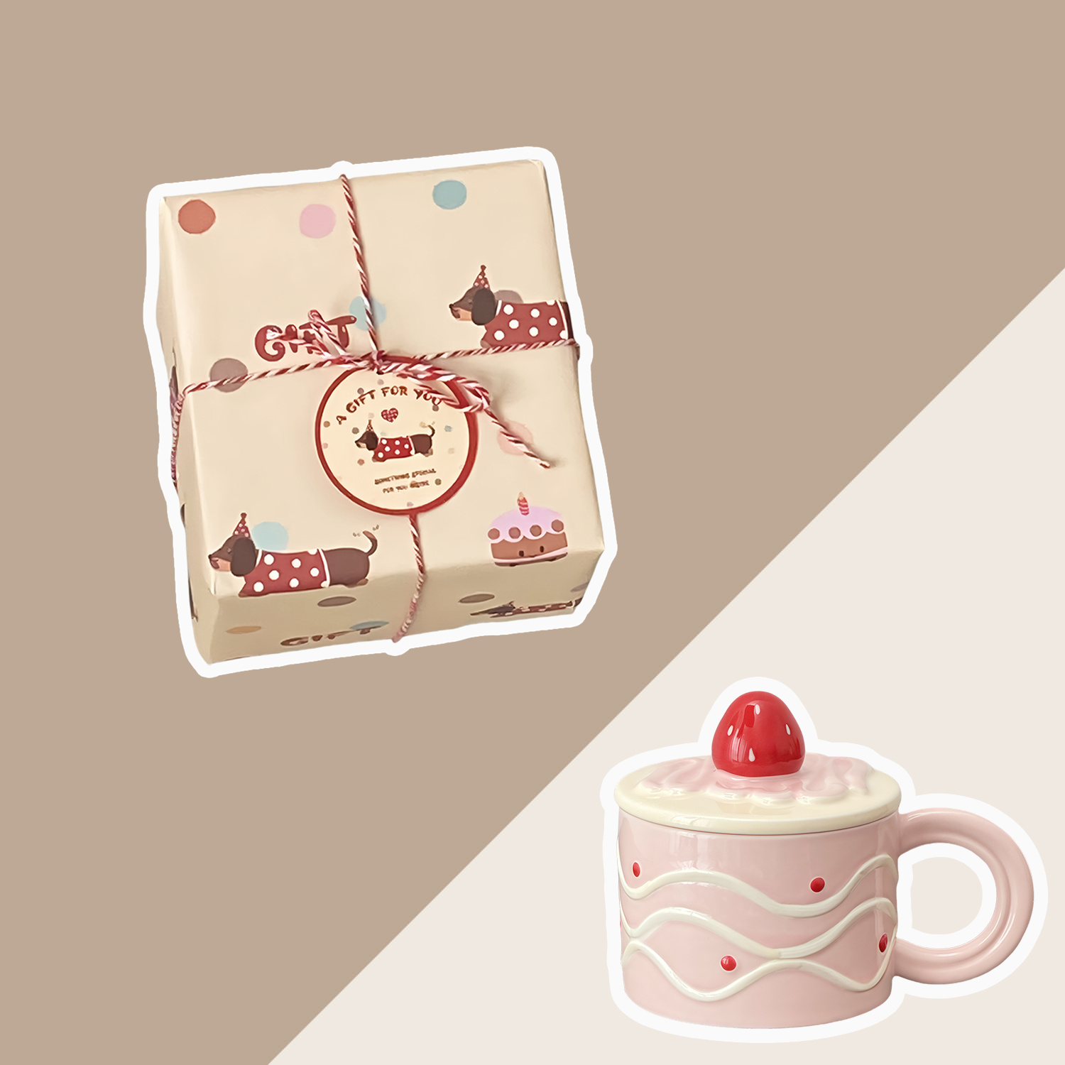 Coffret cadeau rose avec cuillère