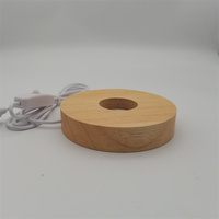 Mini Socle d'Affichage Cylindrique en Bois USB LED pour Lumière Laser 3D en Cristal avec Boîtier de Piles et Interrupteur, Blanc Chaud pour la Maison