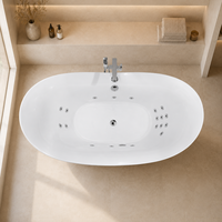 Bañera Ovalada Independiente Blanca para Baño Profundo con Drenaje Central para Spa, 180cm, 680mm de Profundidad, Venta al por Mayor