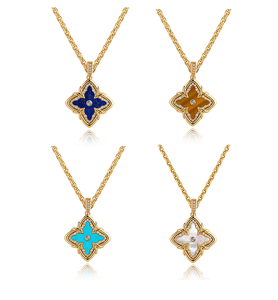 สร้อยคอโกลด์โคลเวอร์ Gemnel สร้อยคอจี้โคลเวอร์ 4 แฉก เงินแท้ 925 ชุบทอง 14K ประดับเพชรคิวบิกเซอร์โคเนีย สำหรับผู้หญิง - Product Image 1