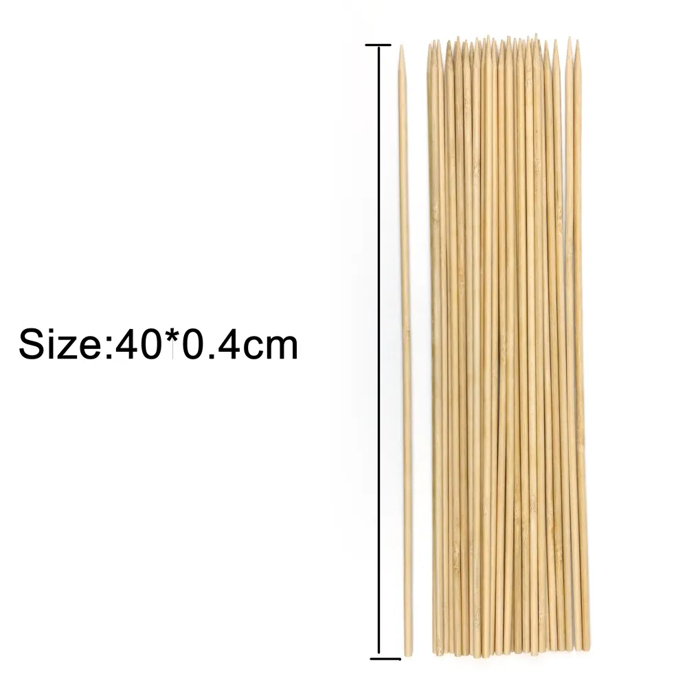 Pincho de bambú redondo de 40cm, barbacoa personalizada desechable de alta calidad