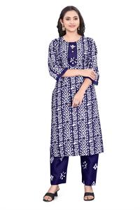 Direct manufacturer kiran nexus navy blue printed kurta and pant <b>set</b> eco friendly wholesale sizes s to 3xl - Product Image 5