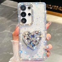 Coque de téléphone IMD à paillettes avec motif étoiles et cœur, support en forme de cœur orné de pierres, pour iPhone 18 Pro Max - Vente en gros