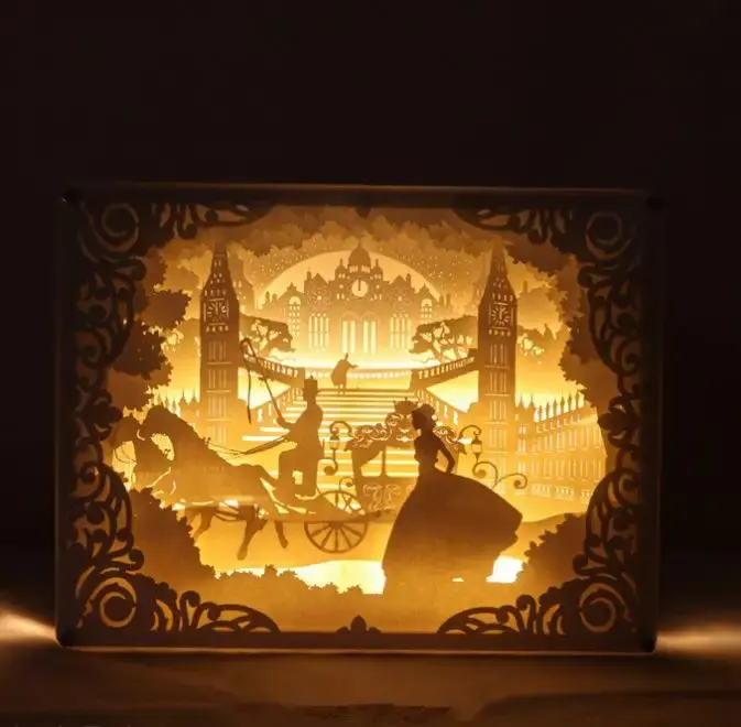 Creatieve Papier Gesneden Verlichting En Papier Carving Lamp Decoratie Lamp 3d Acryl Lamp Creatieve Sprookje Animatie Opvouwbare Foto