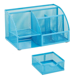 Desk Organizer Blue Office Desk Accessories Supplies Office Storage Desktop Pencil Pen Holder with <b>Drawer</b> Home Workspace - Product Image 1