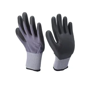 15G Gris Nylon Et Spandex Noir Nitrile Finition Ultra Mince Enduit Travail Micro Mousse Nitrile Gants